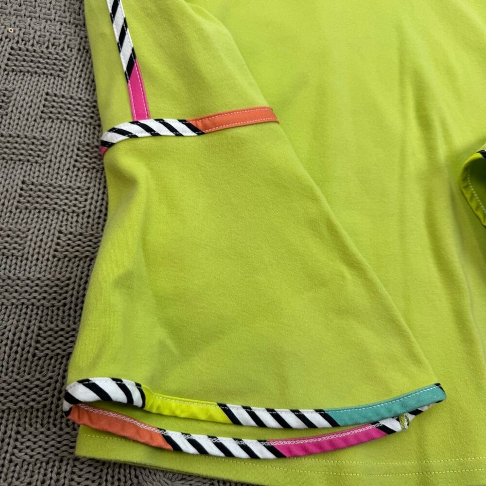 Berek Women’s Lime Green V-Neck Top with Colorful Stripes & Bell Sleeves ~ Smal - Picture 2 of 9